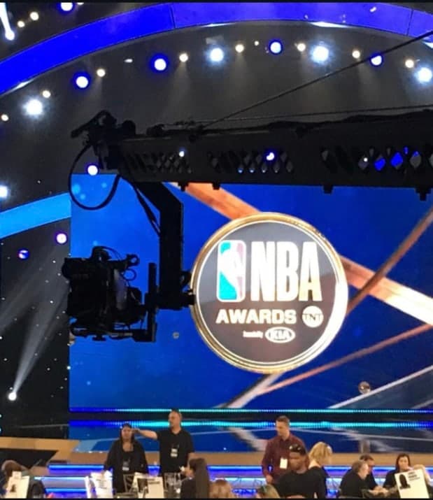 Camera crane working the NBA Awards stage
