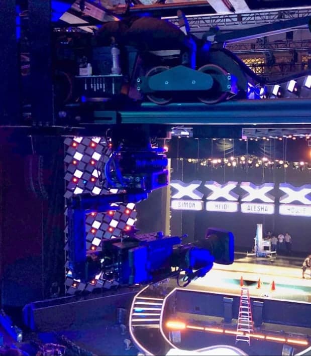 Furio robotic dolly system working high and low positions for America's Got Talent: The Champions