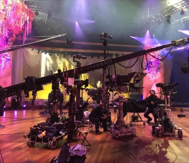 Multiple camera movement systems working together on the Grammy Awards production floor