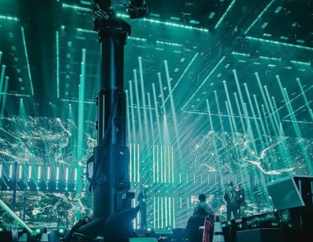 Robotic camera system working the American Idol stage under show lighting