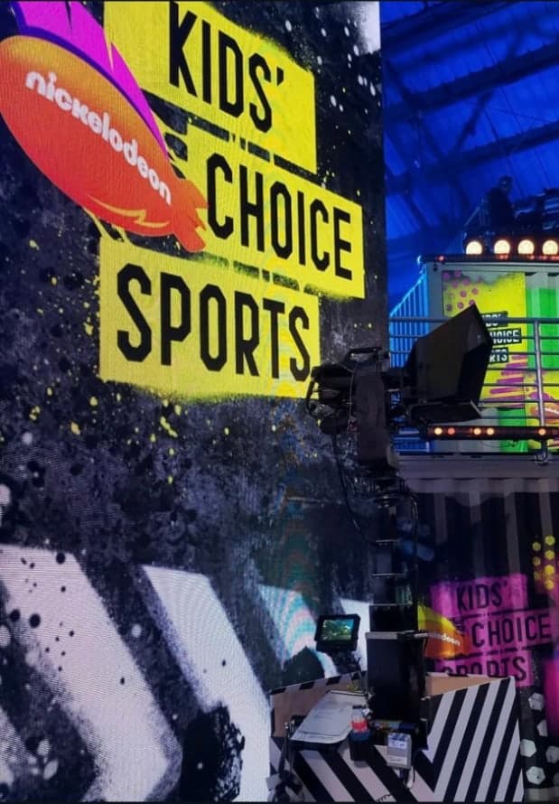 Towercam on a rolling base with a thru-lens prompter at the Kids' Choice Sports Awards