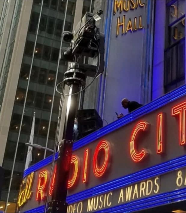 Towercam positioned outside Radio City Music Hall for the MTV Video Music Awards