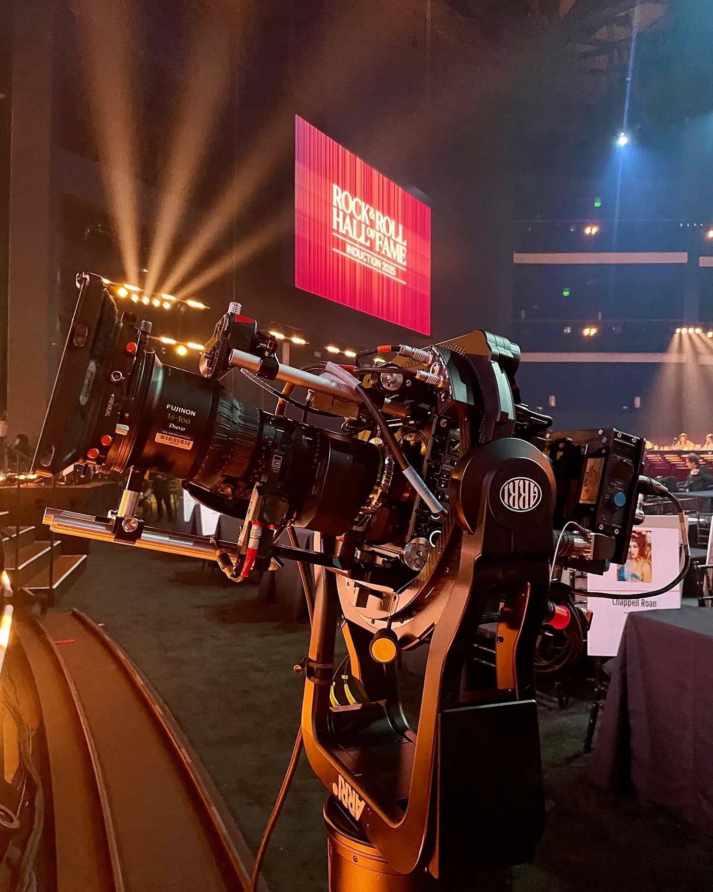ARRI SRH-360 stabilized head with the Rock & Roll Hall of Fame Induction 2025 screen behind it