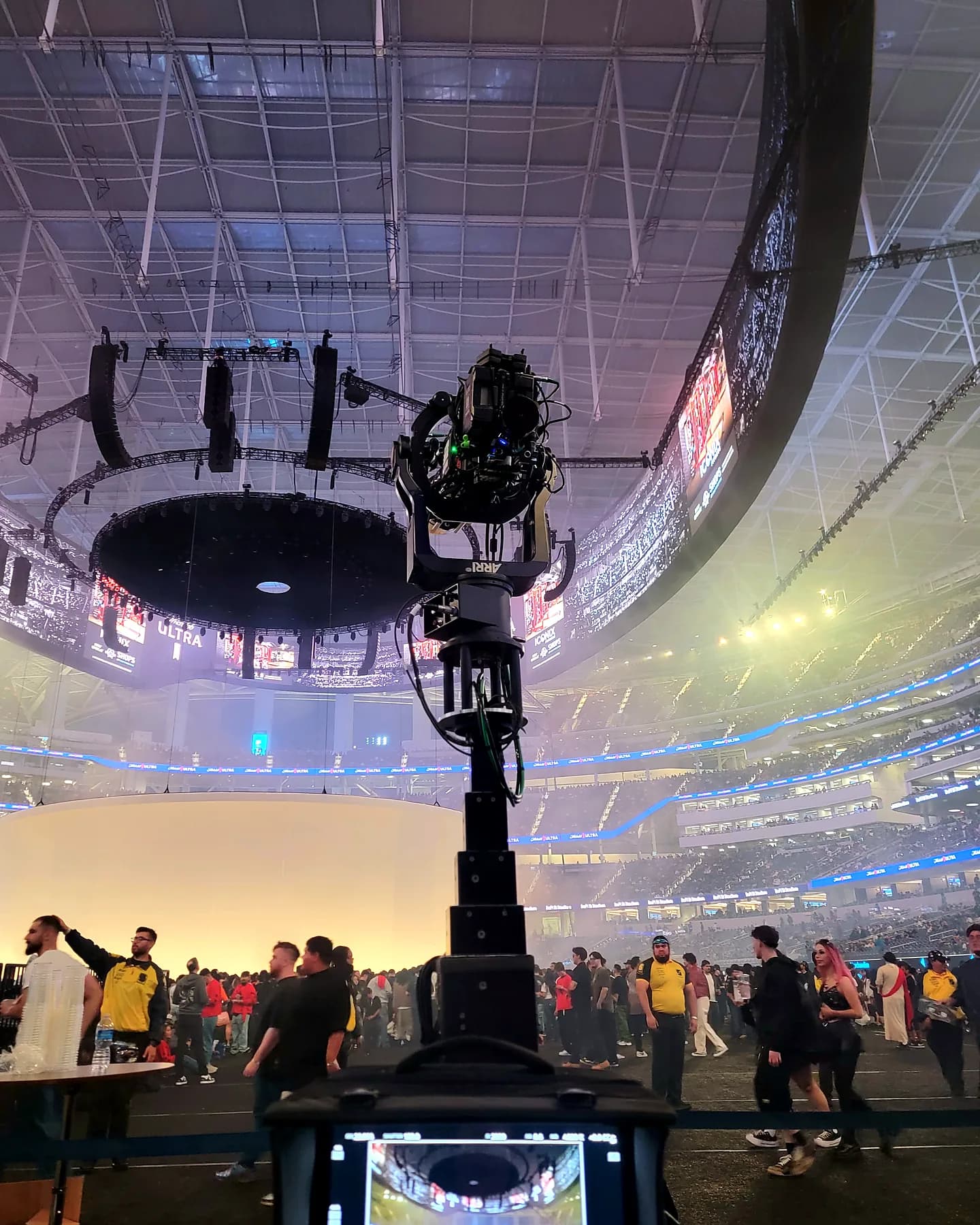 ARRI SRH-360 stabilized head on top of a towercam column in a stadium