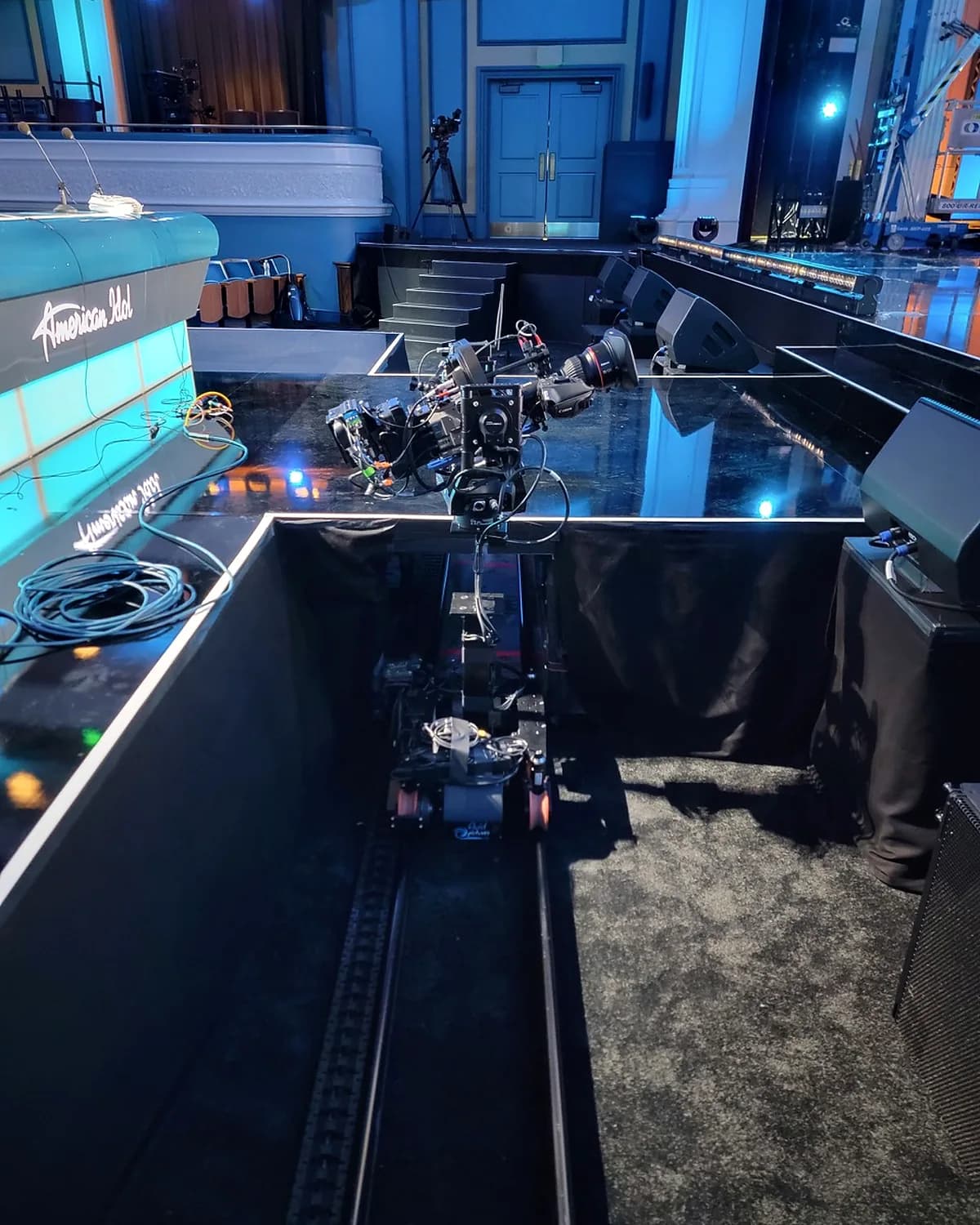 FoMa Antares stabilized head riding the Furio railcam on the American Idol set