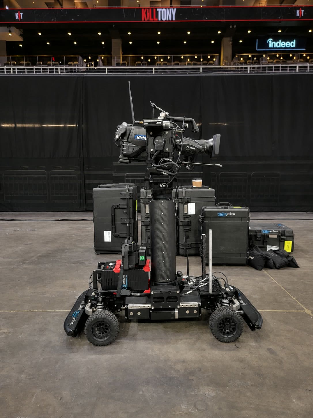 Fluid Pictures Agito robotic camera dolly prepared at the Kill Tony venue