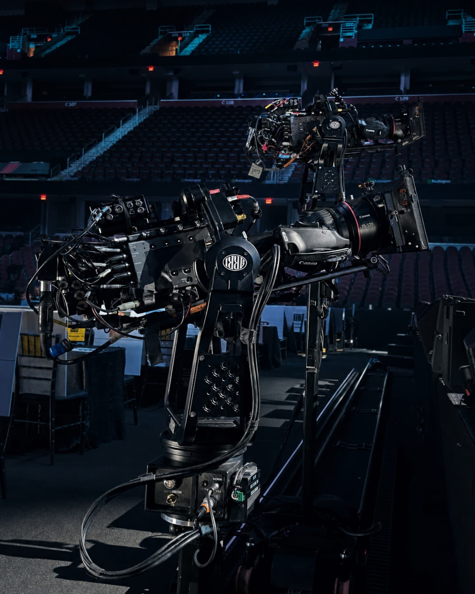 Two Fluid Pictures ARRI stabilized remote-head camera systems in an arena
