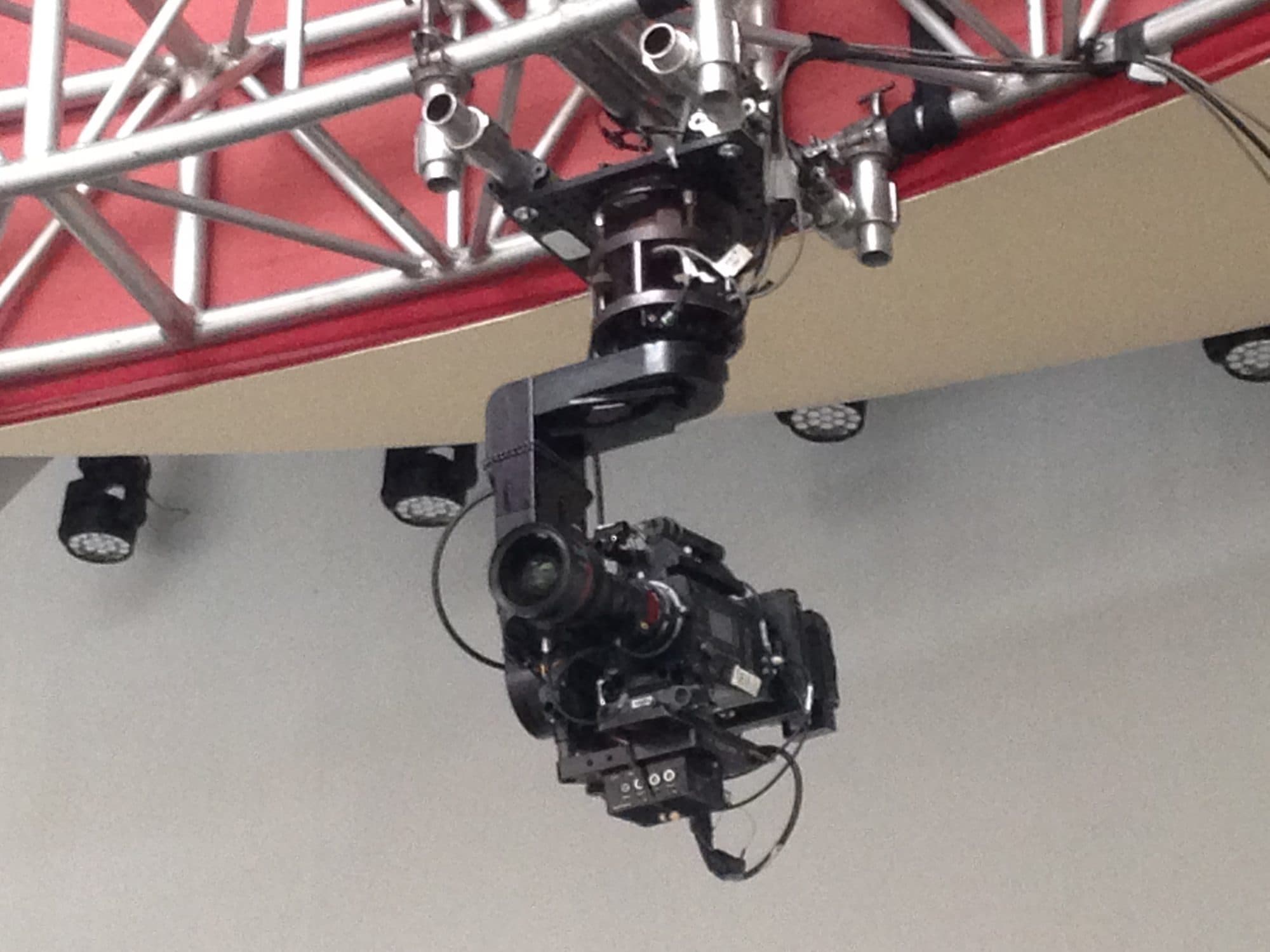 Talon Cinema remote head hung underslung from a truss