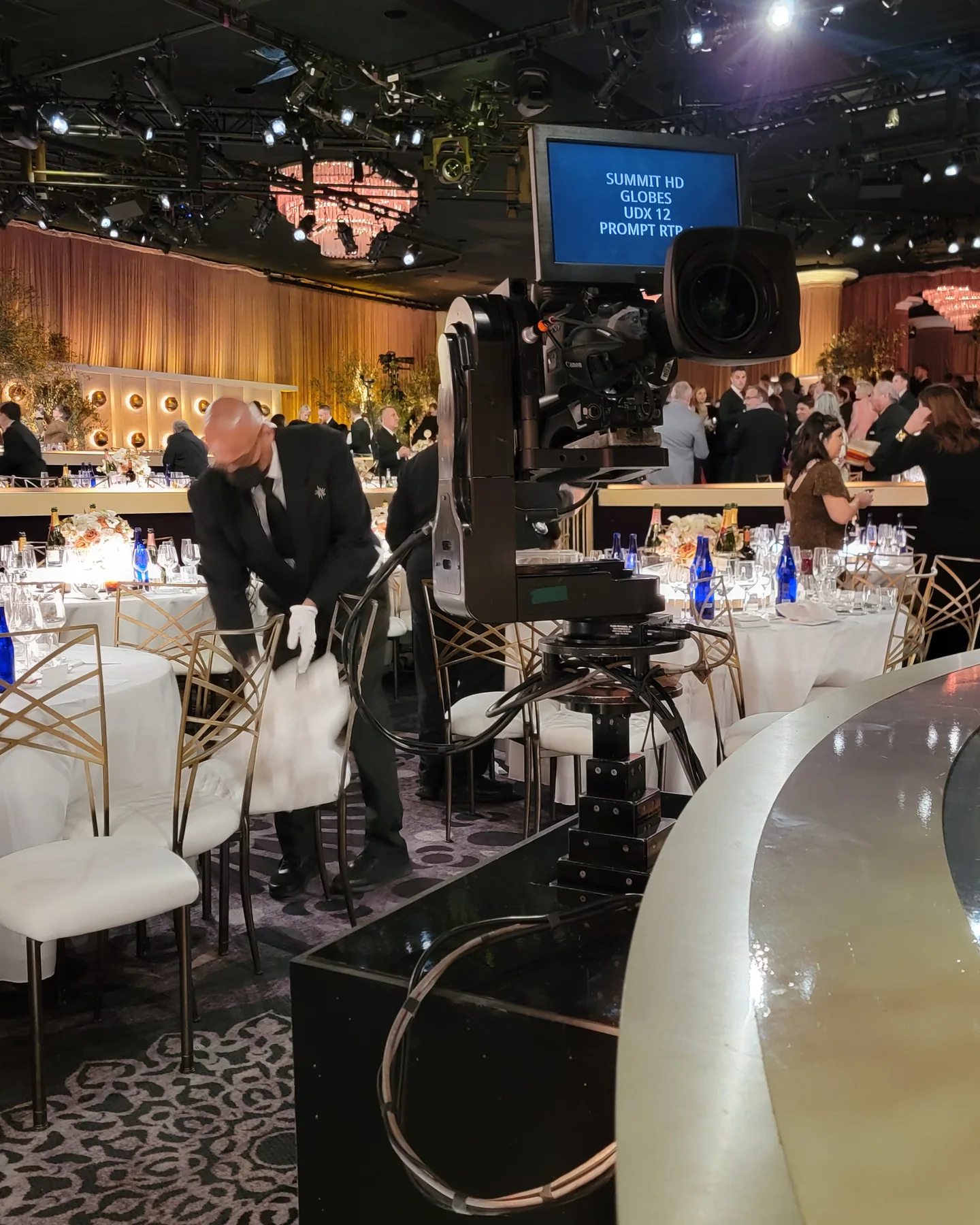 Talon remote head carrying a broadcast camera in the Golden Globe Awards ballroom