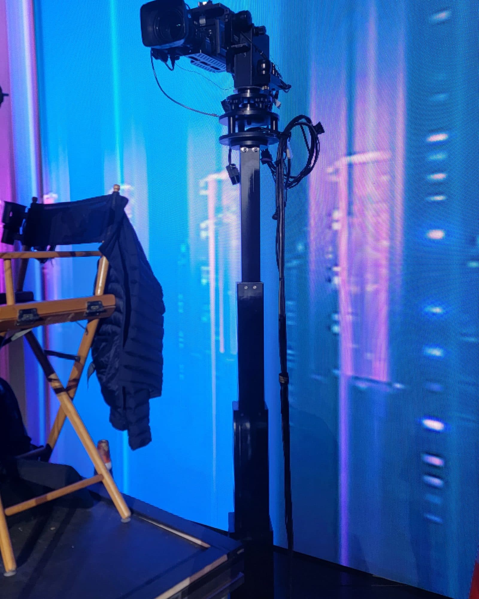 MAT Towercam Standard on a platform in front of a blue LED wall